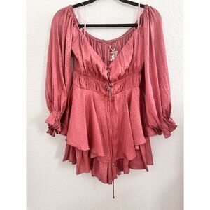 NWT Here Comes‎ The Sun Women's Pink Satin Romper Sz. M Leopard Pattern